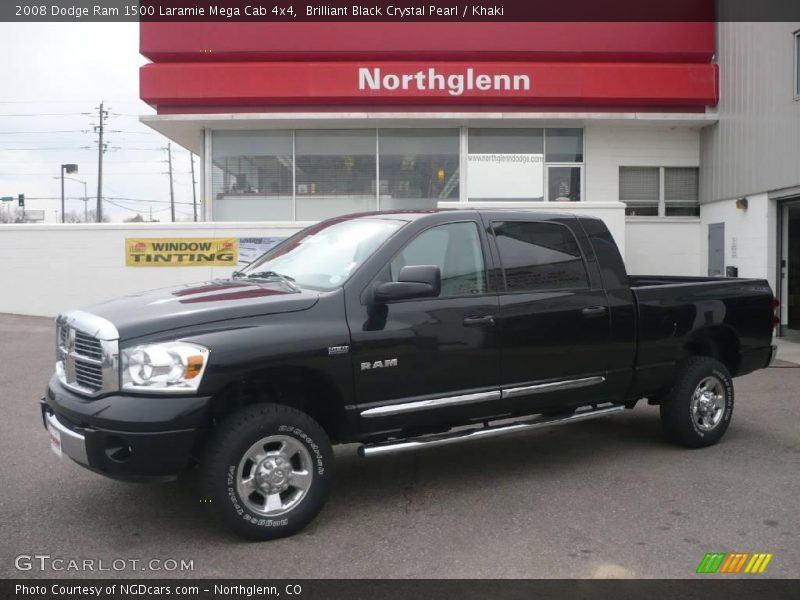 Brilliant Black Crystal Pearl / Khaki 2008 Dodge Ram 1500 Laramie Mega Cab 4x4