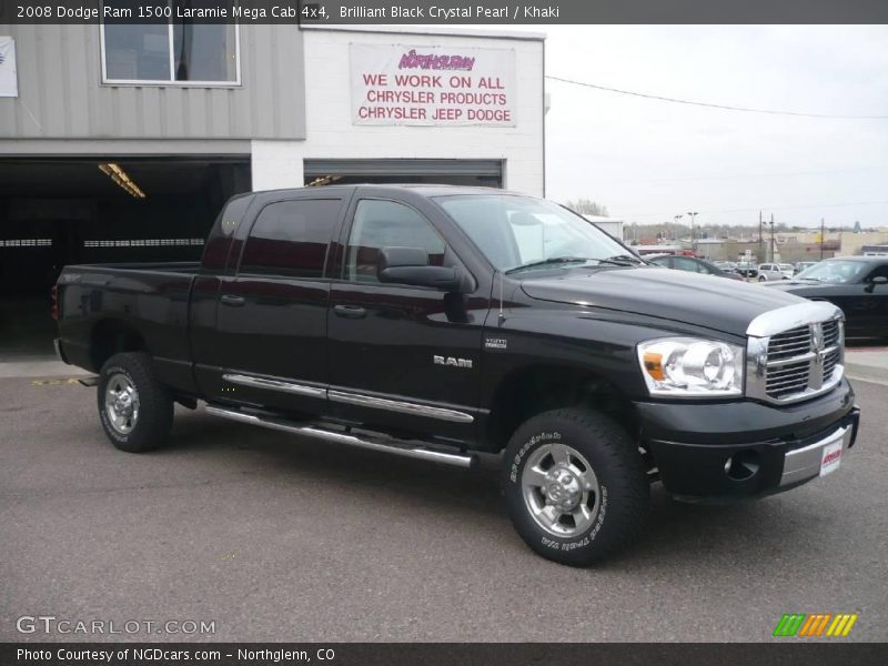 Brilliant Black Crystal Pearl / Khaki 2008 Dodge Ram 1500 Laramie Mega Cab 4x4