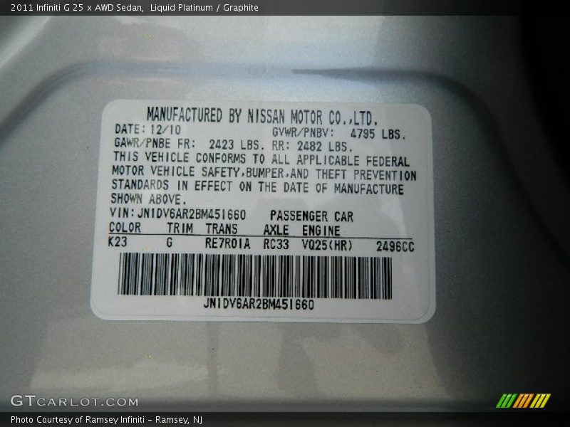 Liquid Platinum / Graphite 2011 Infiniti G 25 x AWD Sedan