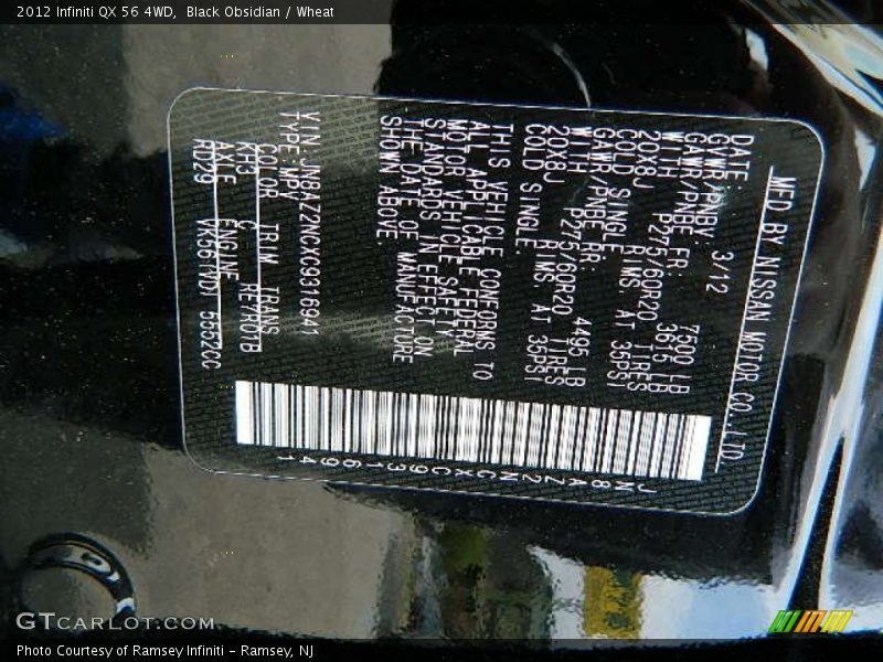 Black Obsidian / Wheat 2012 Infiniti QX 56 4WD