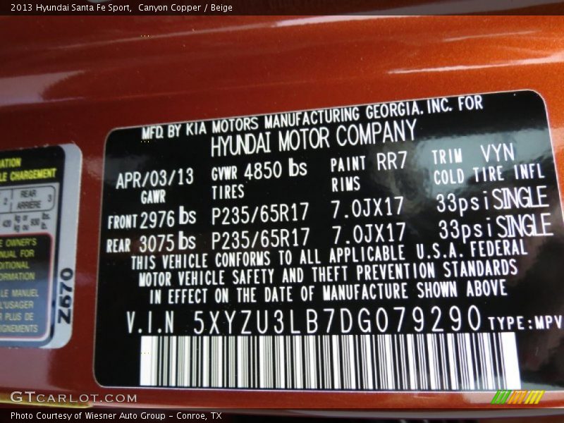 Canyon Copper / Beige 2013 Hyundai Santa Fe Sport