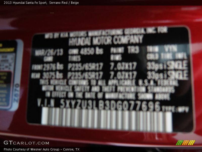 Serrano Red / Beige 2013 Hyundai Santa Fe Sport