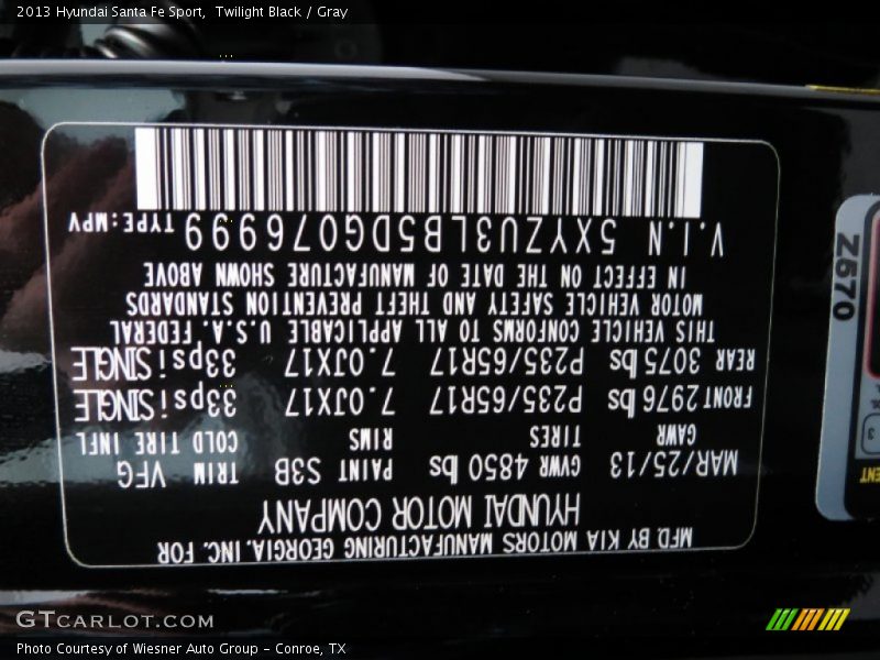 Twilight Black / Gray 2013 Hyundai Santa Fe Sport