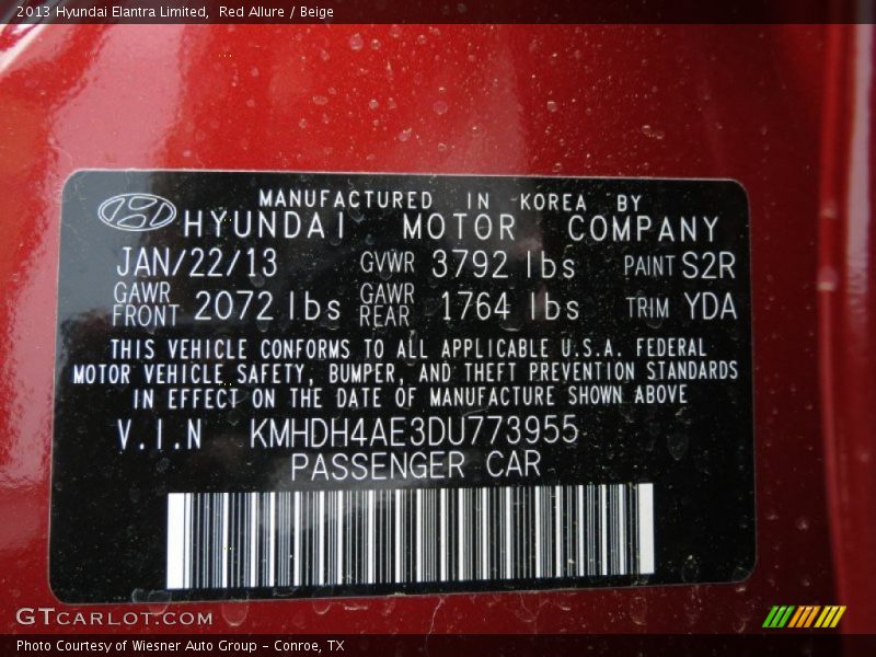 Red Allure / Beige 2013 Hyundai Elantra Limited