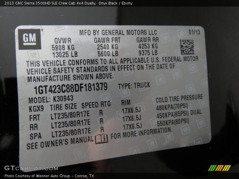 Onyx Black / Ebony 2013 GMC Sierra 3500HD SLE Crew Cab 4x4 Dually