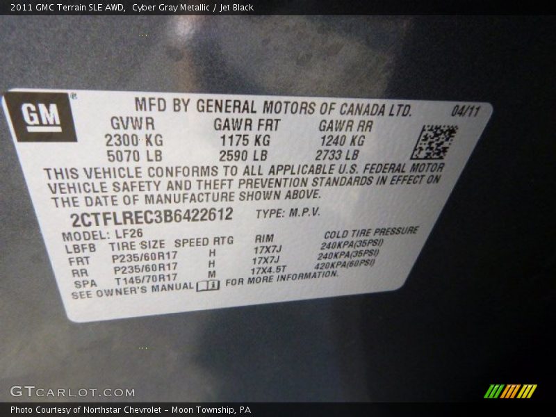Cyber Gray Metallic / Jet Black 2011 GMC Terrain SLE AWD