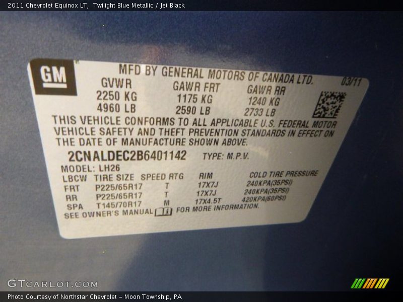 Twilight Blue Metallic / Jet Black 2011 Chevrolet Equinox LT