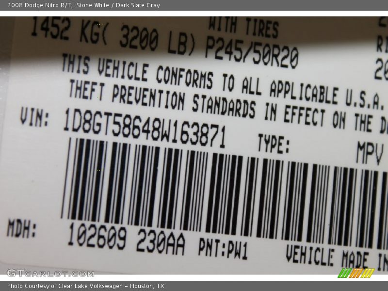 Stone White / Dark Slate Gray 2008 Dodge Nitro R/T