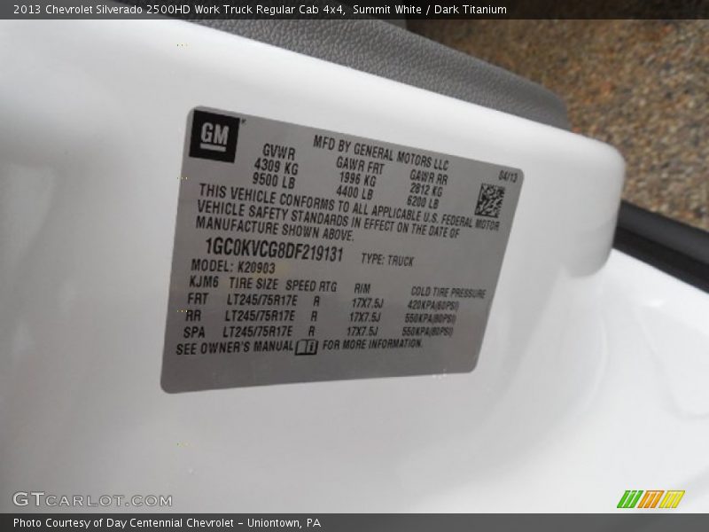 Summit White / Dark Titanium 2013 Chevrolet Silverado 2500HD Work Truck Regular Cab 4x4