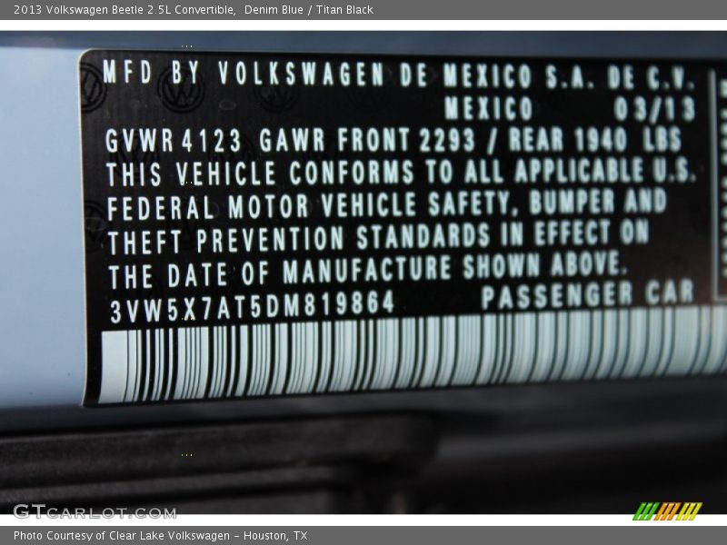 Denim Blue / Titan Black 2013 Volkswagen Beetle 2.5L Convertible