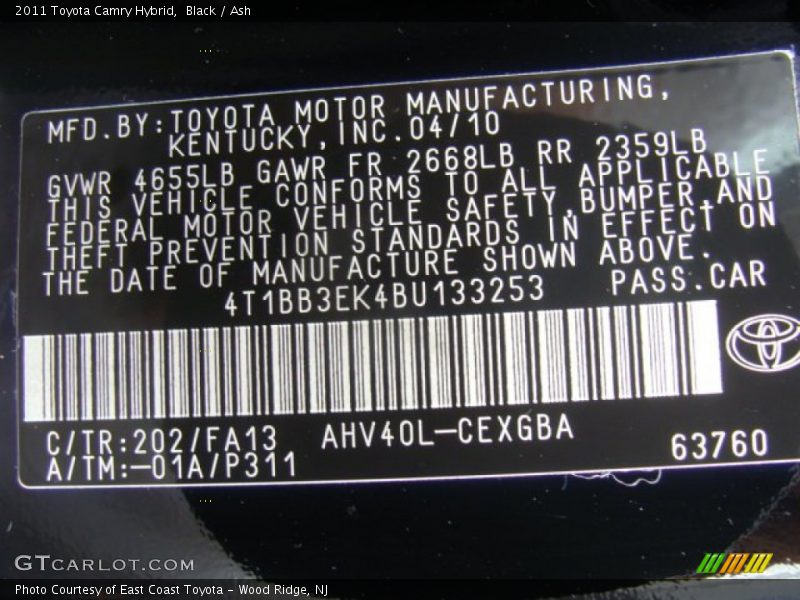 Black / Ash 2011 Toyota Camry Hybrid