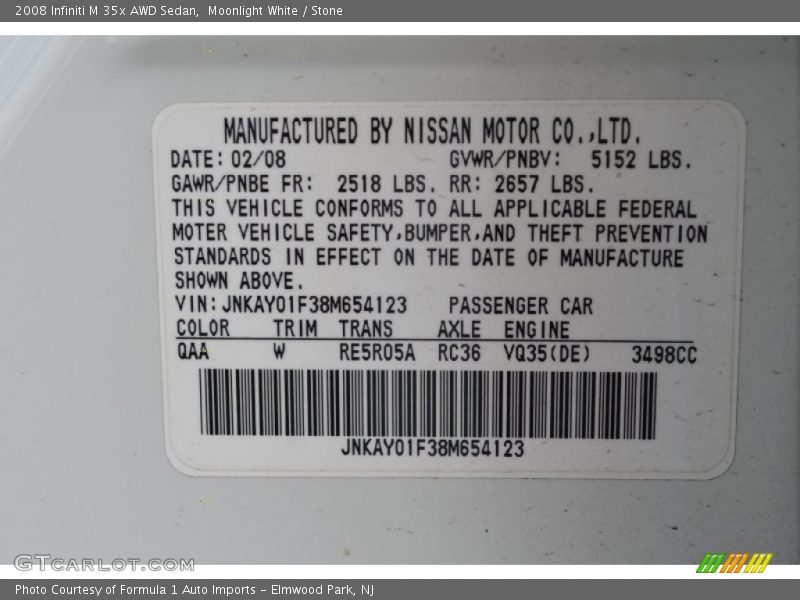 Moonlight White / Stone 2008 Infiniti M 35x AWD Sedan