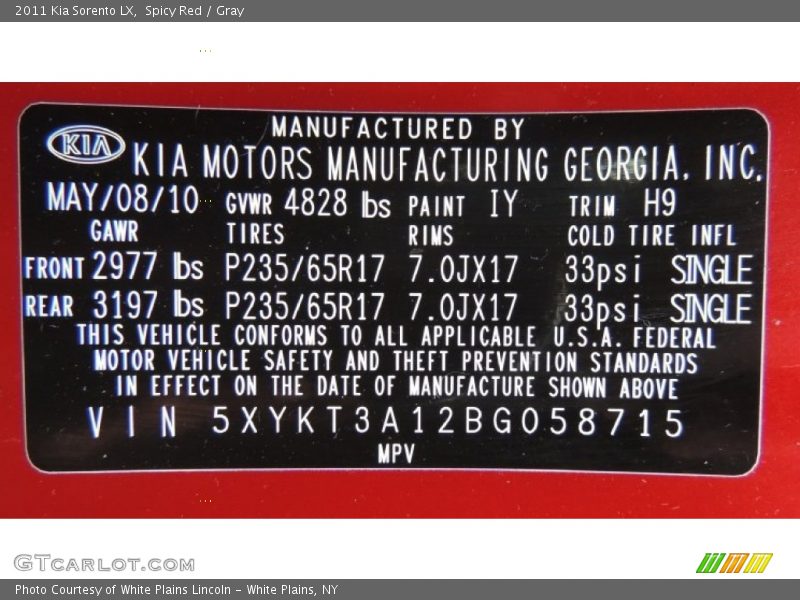 Spicy Red / Gray 2011 Kia Sorento LX