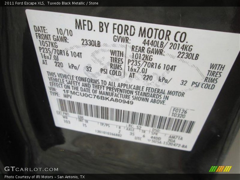 Tuxedo Black Metallic / Stone 2011 Ford Escape XLS