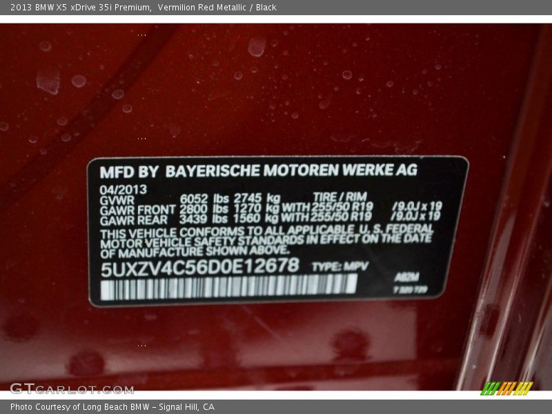 2013 X5 xDrive 35i Premium Vermilion Red Metallic Color Code A82