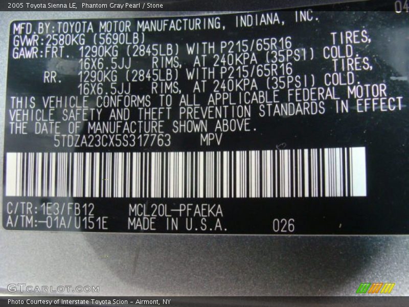 Phantom Gray Pearl / Stone 2005 Toyota Sienna LE