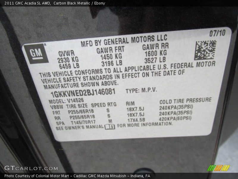Carbon Black Metallic / Ebony 2011 GMC Acadia SL AWD