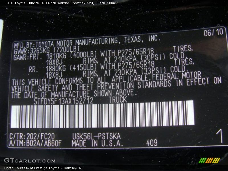 Black / Black 2010 Toyota Tundra TRD Rock Warrior CrewMax 4x4