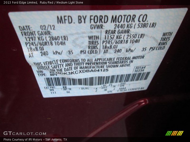Ruby Red / Medium Light Stone 2013 Ford Edge Limited