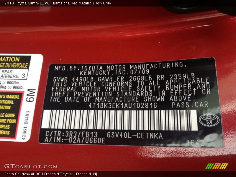 Barcelona Red Metallic / Ash Gray 2010 Toyota Camry LE V6