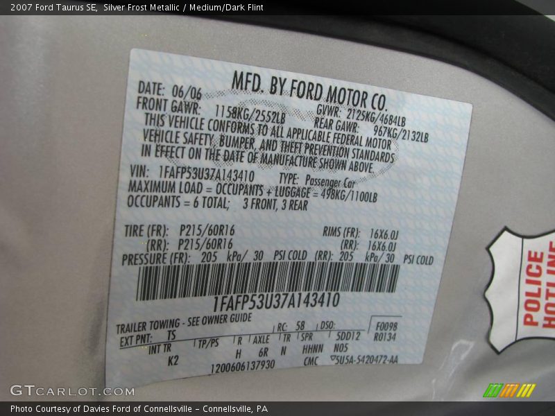 Silver Frost Metallic / Medium/Dark Flint 2007 Ford Taurus SE