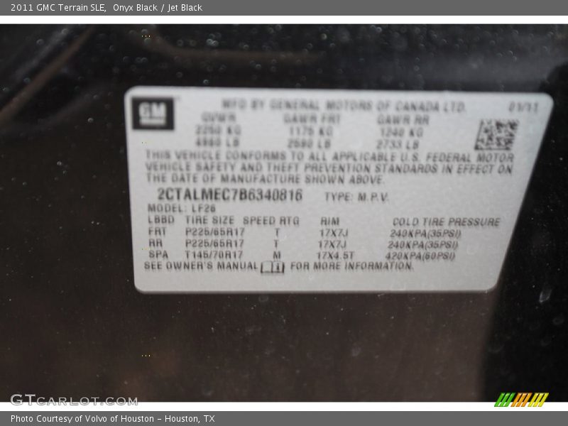Onyx Black / Jet Black 2011 GMC Terrain SLE