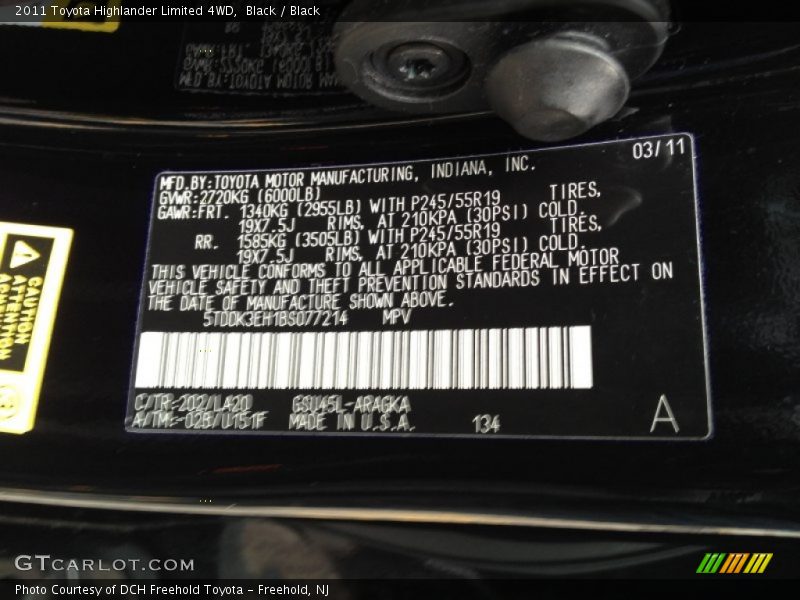 Black / Black 2011 Toyota Highlander Limited 4WD