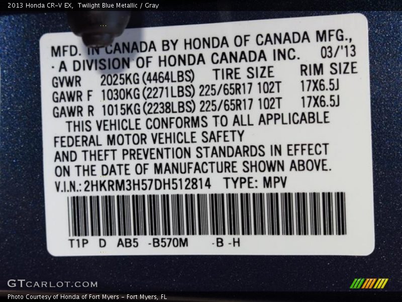 Twilight Blue Metallic / Gray 2013 Honda CR-V EX