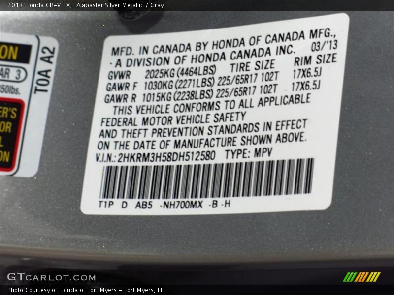 Alabaster Silver Metallic / Gray 2013 Honda CR-V EX