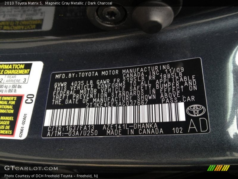 Magnetic Gray Metallic / Dark Charcoal 2010 Toyota Matrix S