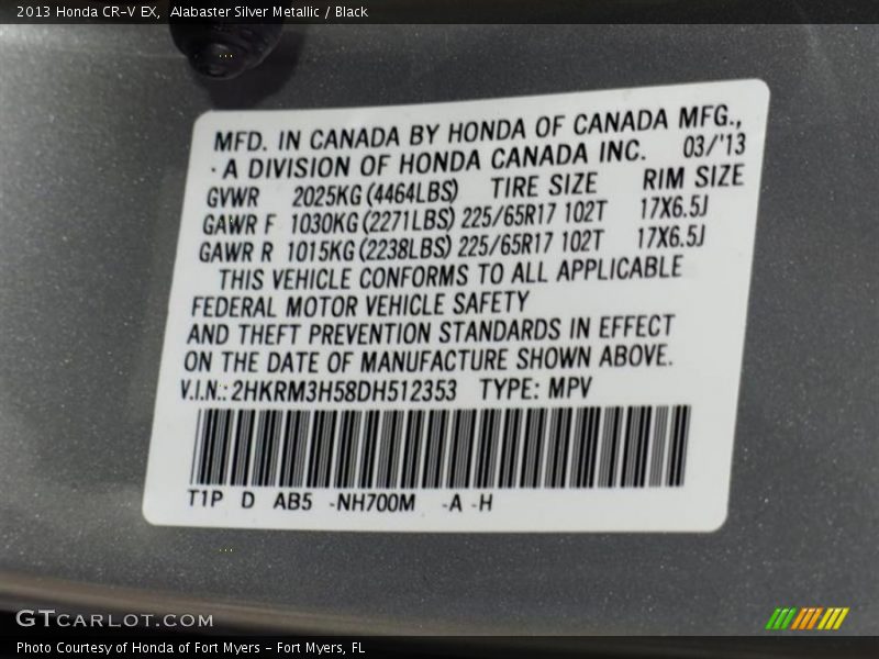 Alabaster Silver Metallic / Black 2013 Honda CR-V EX