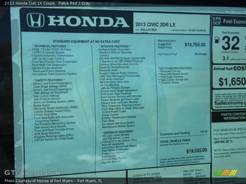  2013 Civic LX Coupe Window Sticker