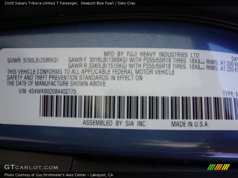 Newport Blue Pearl / Slate Gray 2008 Subaru Tribeca Limited 7 Passenger