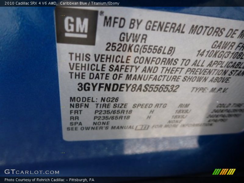 Caribbean Blue / Titanium/Ebony 2010 Cadillac SRX 4 V6 AWD