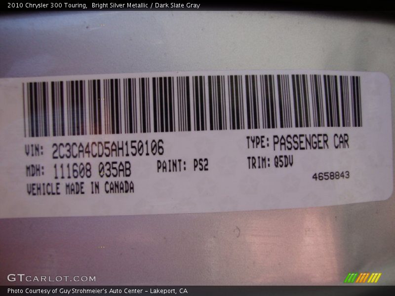 Bright Silver Metallic / Dark Slate Gray 2010 Chrysler 300 Touring