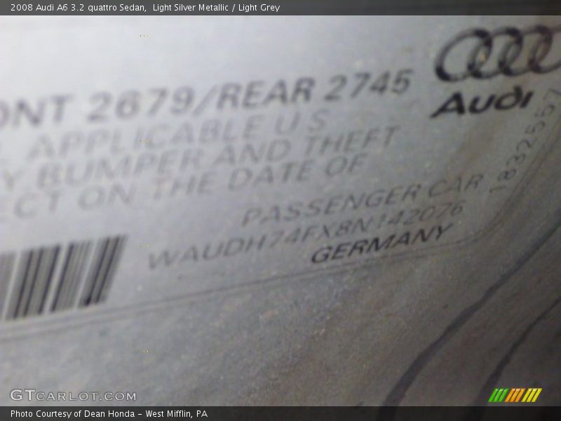 Light Silver Metallic / Light Grey 2008 Audi A6 3.2 quattro Sedan