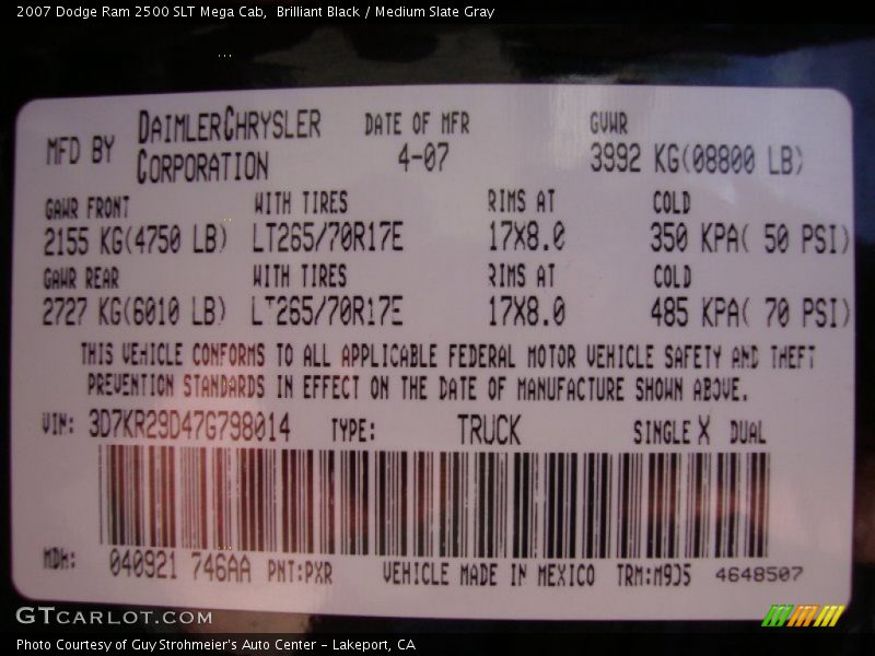 Brilliant Black / Medium Slate Gray 2007 Dodge Ram 2500 SLT Mega Cab