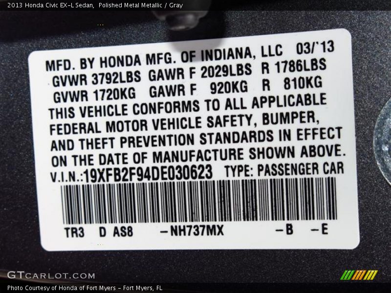 Polished Metal Metallic / Gray 2013 Honda Civic EX-L Sedan