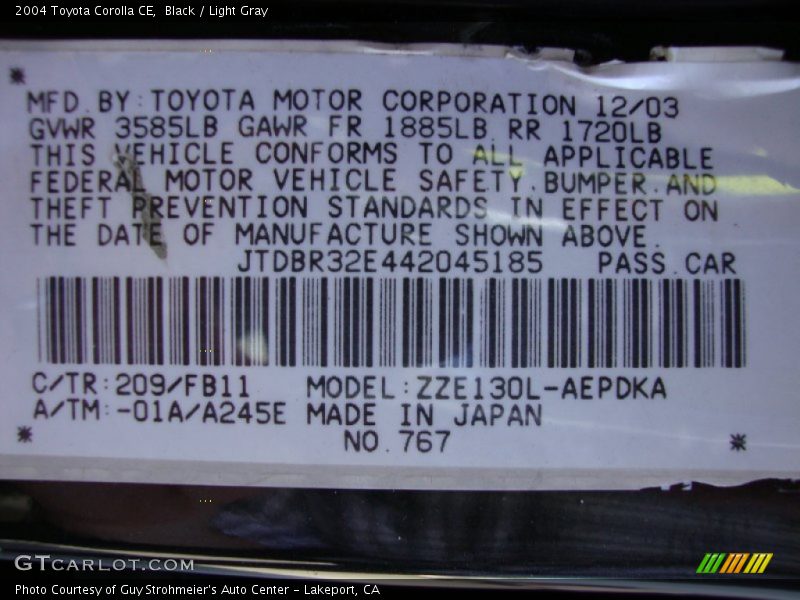Black / Light Gray 2004 Toyota Corolla CE