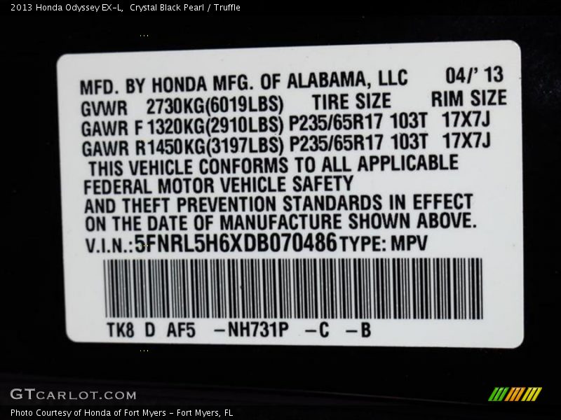 Crystal Black Pearl / Truffle 2013 Honda Odyssey EX-L