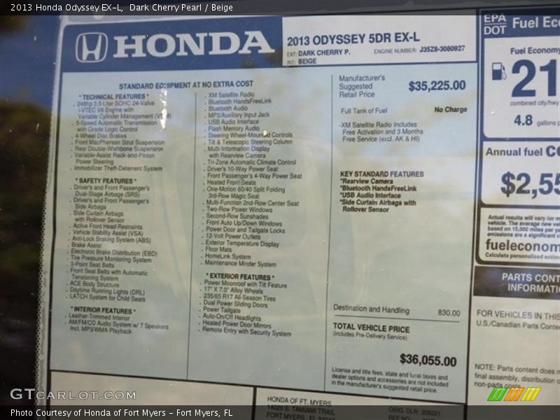 Dark Cherry Pearl / Beige 2013 Honda Odyssey EX-L