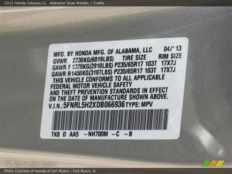 Alabaster Silver Metallic / Truffle 2013 Honda Odyssey LX