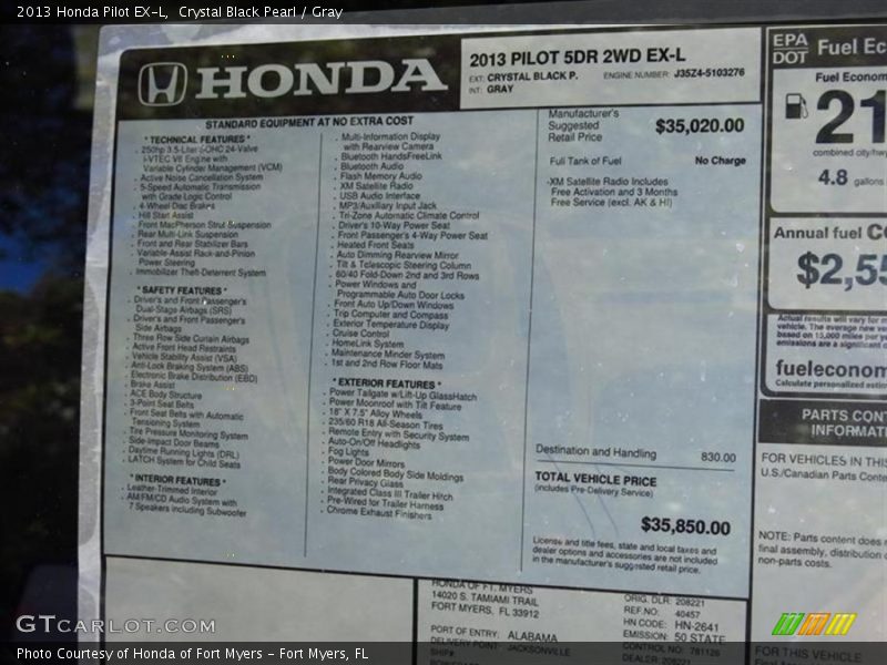Crystal Black Pearl / Gray 2013 Honda Pilot EX-L