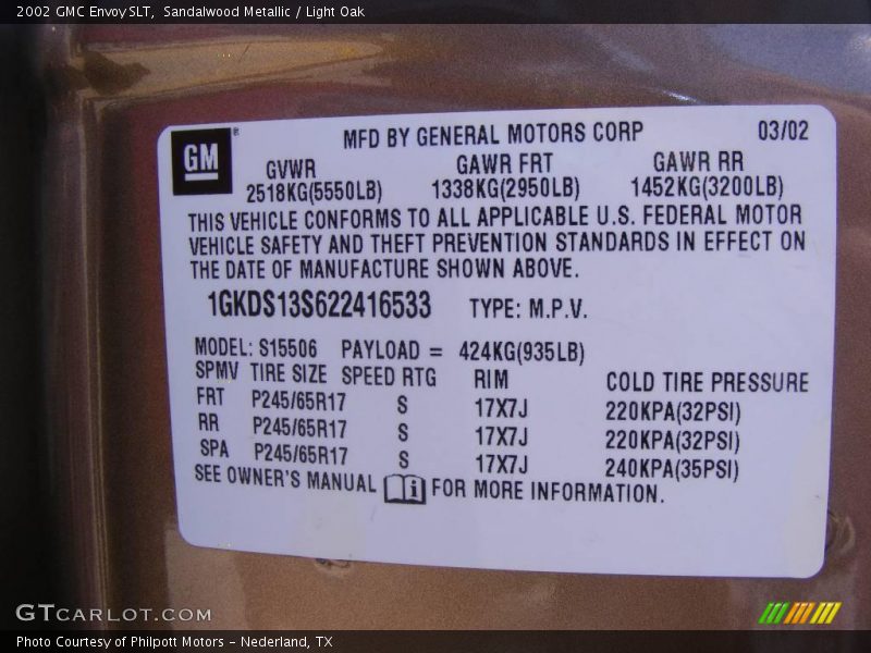Sandalwood Metallic / Light Oak 2002 GMC Envoy SLT
