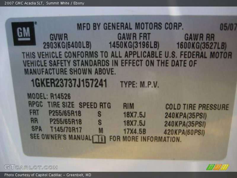 Summit White / Ebony 2007 GMC Acadia SLT