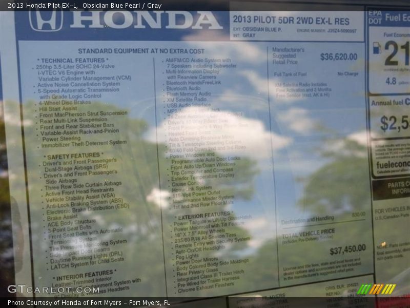 Obsidian Blue Pearl / Gray 2013 Honda Pilot EX-L