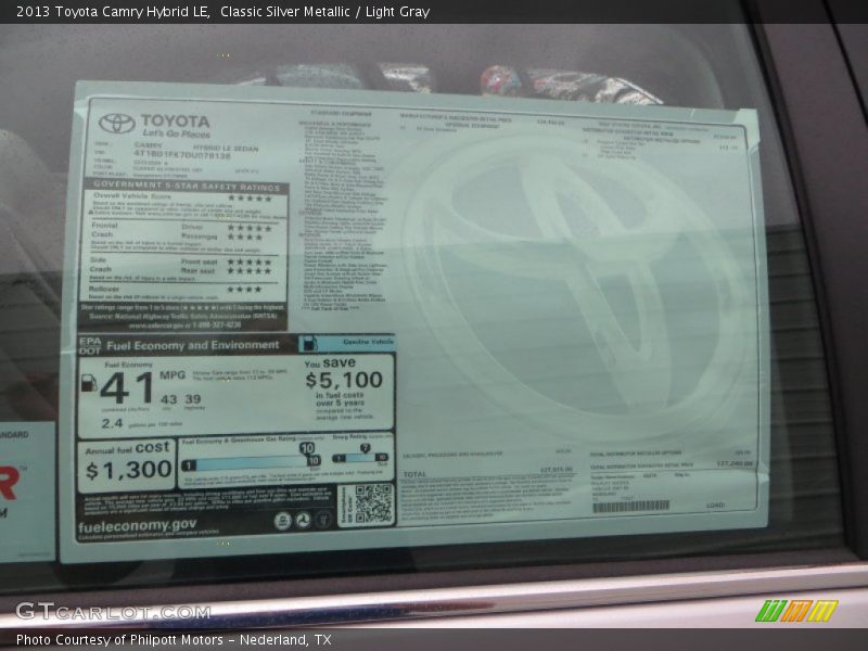 Classic Silver Metallic / Light Gray 2013 Toyota Camry Hybrid LE