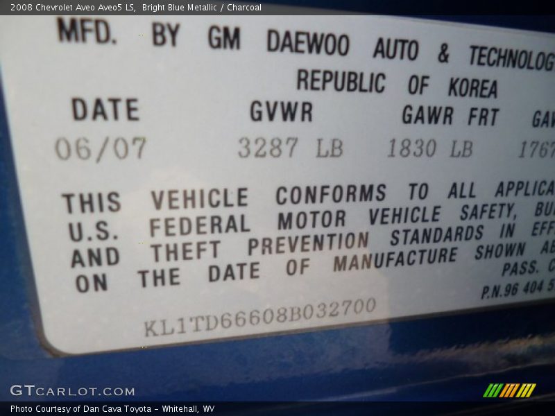 Bright Blue Metallic / Charcoal 2008 Chevrolet Aveo Aveo5 LS