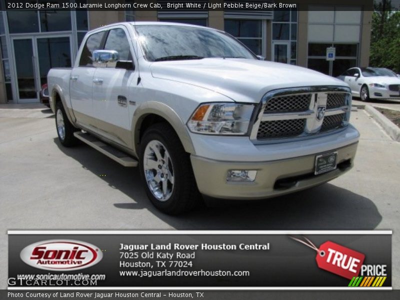 Bright White / Light Pebble Beige/Bark Brown 2012 Dodge Ram 1500 Laramie Longhorn Crew Cab