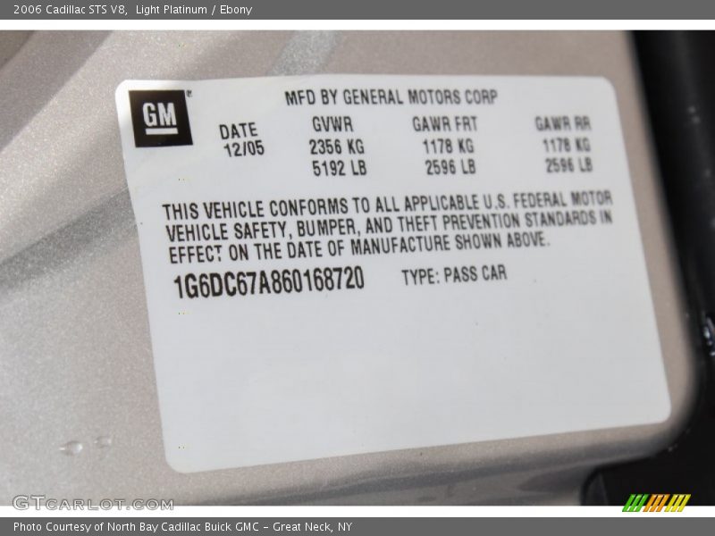 Light Platinum / Ebony 2006 Cadillac STS V8